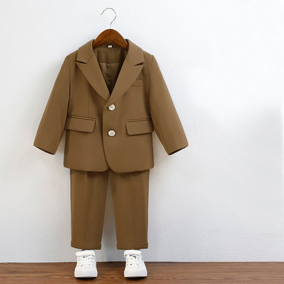 2 Piece Boys Suits Set Kids Blazer Jacket and Trousers Wedding Outfit Formal Wear Brown 7-8 Years