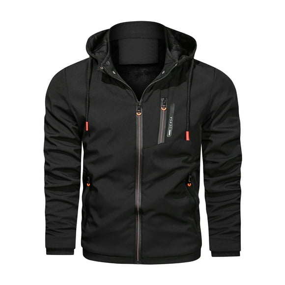 Penkiiy Windbreakers for Men Men's Detachable Hooded Jacket Casual Sports Zipper Thin Cotton Jacket Black S Y2K Clothes