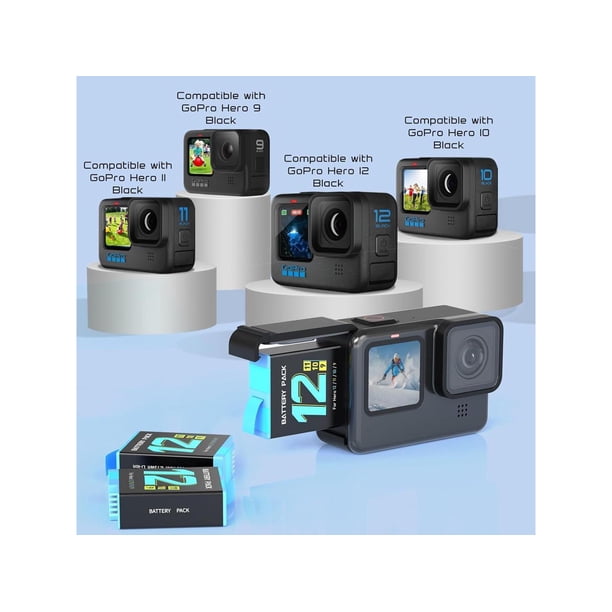 For Gopro Hero 12/11/10/9 Battery 2-Pack 1750mAh and USB Storage 3