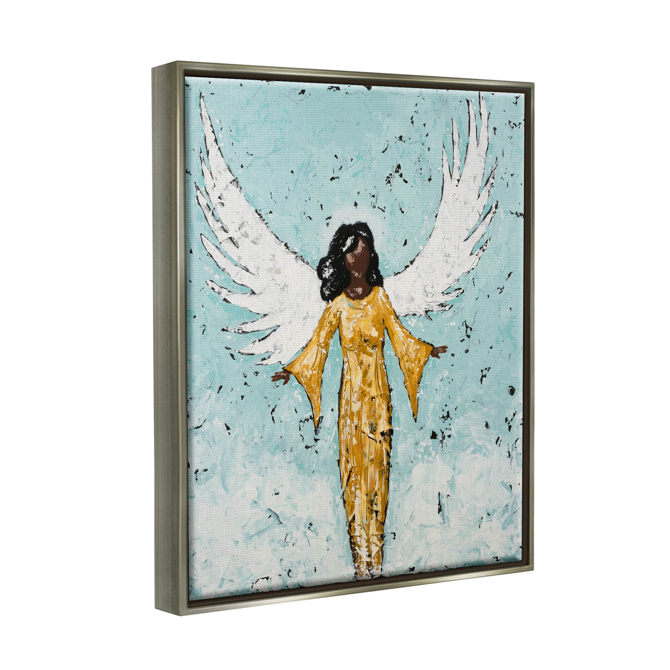 Stupell Industries Angel Wings Woman Portrait Painting Luster Gray Floating Framed Canvas Print Wall Art, Design by Jade Reynolds