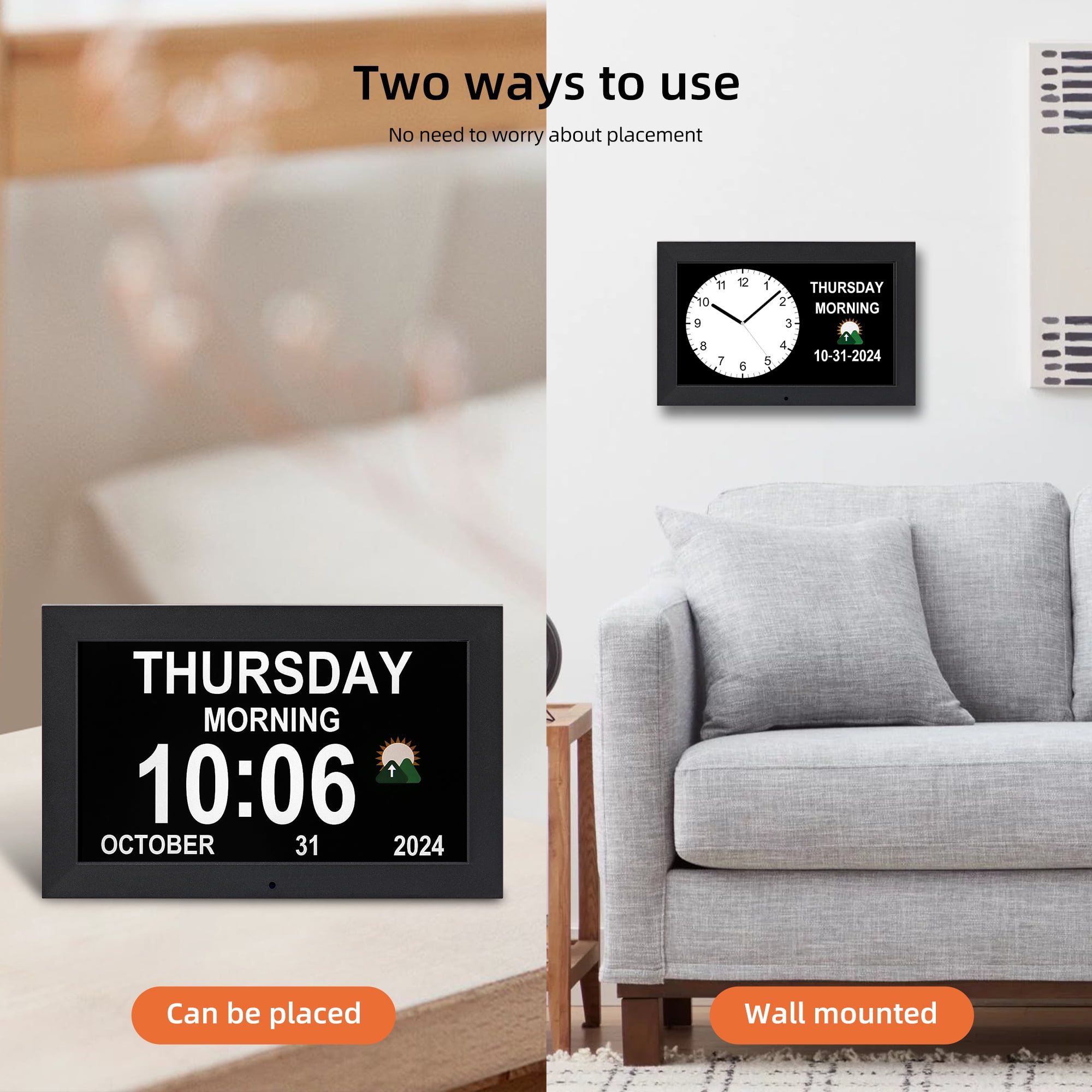 Memwake  Digital Alarm Clock  with date and day ,Multiple Display Modes,digital calendar and dementia alarm clock for 2026 World Cup， for seniors.(10.1-inch Black)