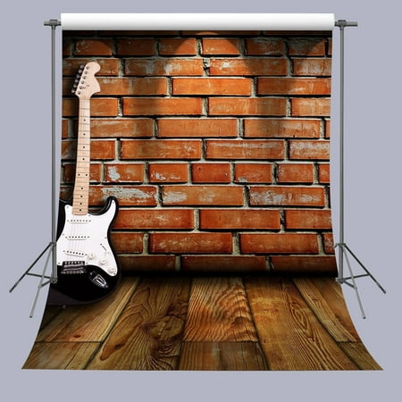 Image of HelloDecor Background 5x7ft Guitar On Wooden Floor photography Backdrop Studio Props