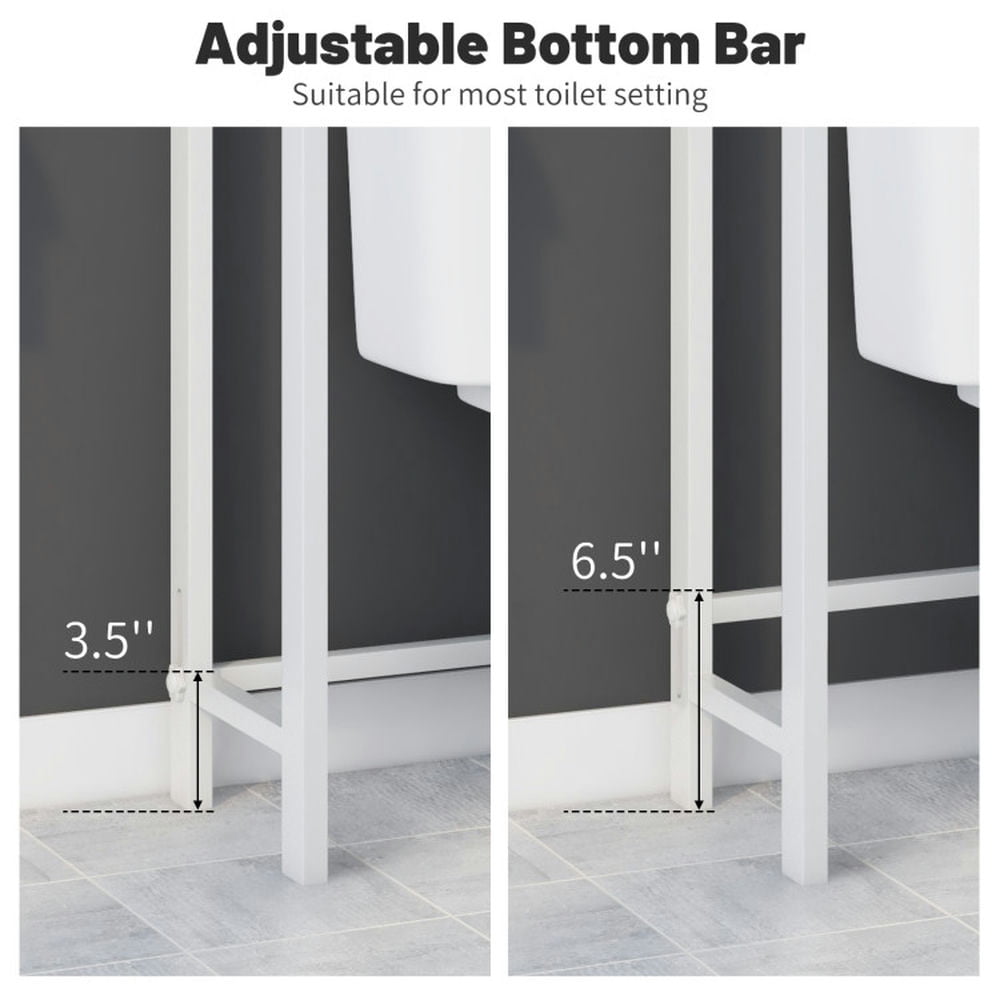 Finihen Toilet Storage Rack, Toilet Storage Shelf, Over-The-Toilet Storage Shelf Space Saving Metal Bathroom Organizer Hooks, for Bathroom, White