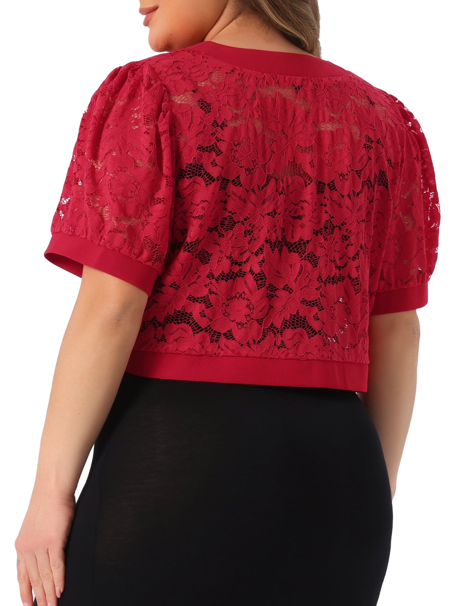 DARING DIVA Women's Plus Cropped Cardigans Floral Lace Bolero Shrugs 3X Red