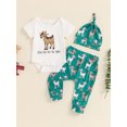 thumbnail image 2 of Bagilaanoe 3pcs Newborn Baby Boys Summer Outfits Pants Set Print Short Sleeve Romper Tops + Leggings + Hat 3M 6M 12M 18M Infant Casual Clothes, 2 of 7