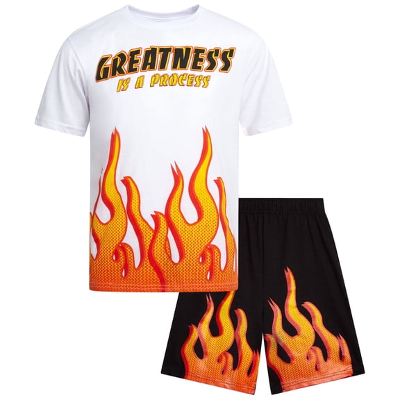 Quad Seven Boys Short Set - 2 Piece Printed Short Sleeve Shirt & French Terry Matching Shorts (8-18)