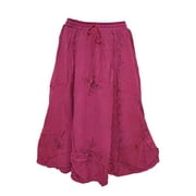 Mogul Women's Pink Embroidered Elastic Waist Peasant Rayon Skirts