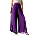 thumbnail image 2 of Purple Pants for Women's Chiffon Wide Leg Trousers High Elastic Waist Casual Business Trousers, 2 of 5