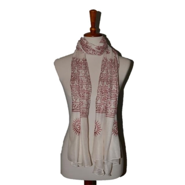 OM414015-Ecru OM Bhakti Prayer Shawl with Medium Color Base, Ecru