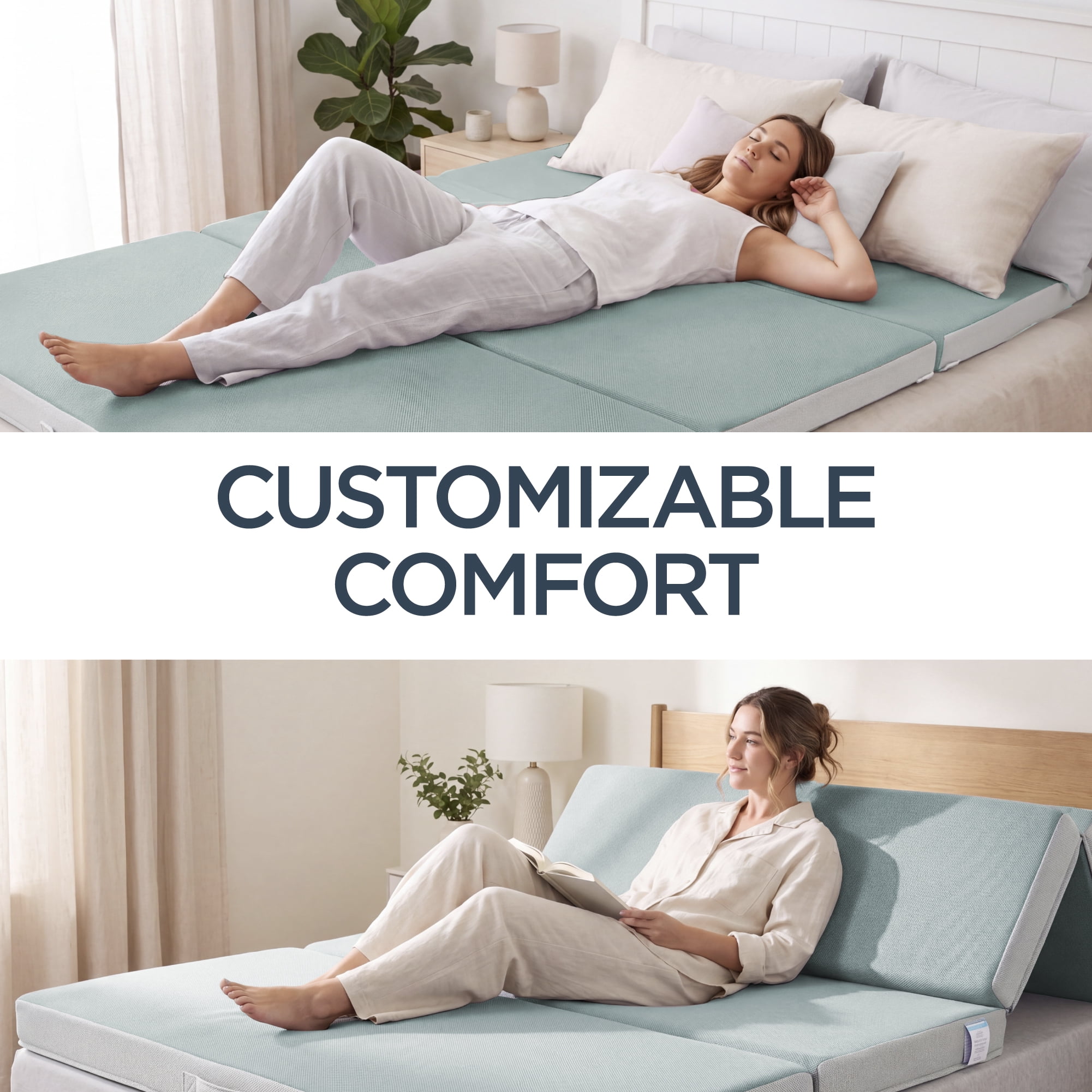 Best Choice Products 4in Thick Folding Portable Twin Tri-Fold Mattress w/ Carry Case, Washable Cover - Seafoam