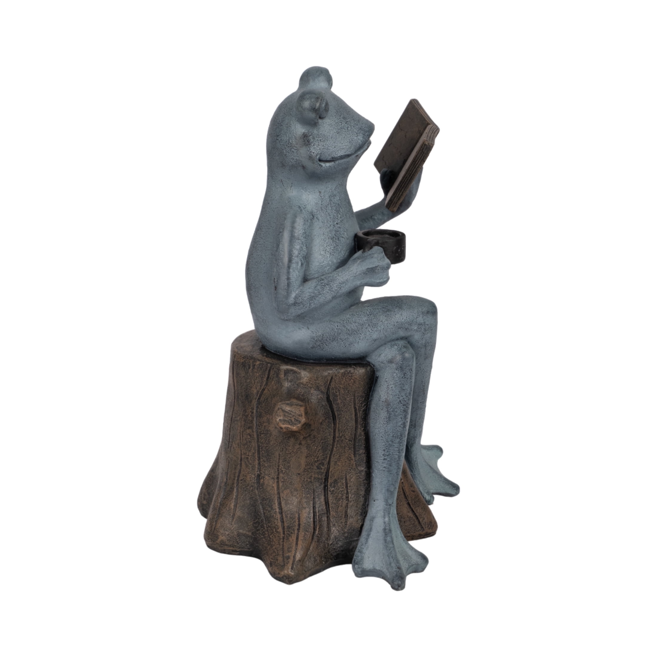 Decorative Resin Frog On Stump Statue for Garden Decor - Front Porch Accent for Landscape, Patio, or Outdoor Lounge Sitting Decor - Yard Sculpture for Walkways or Backyard - 13", Gray & Bronze