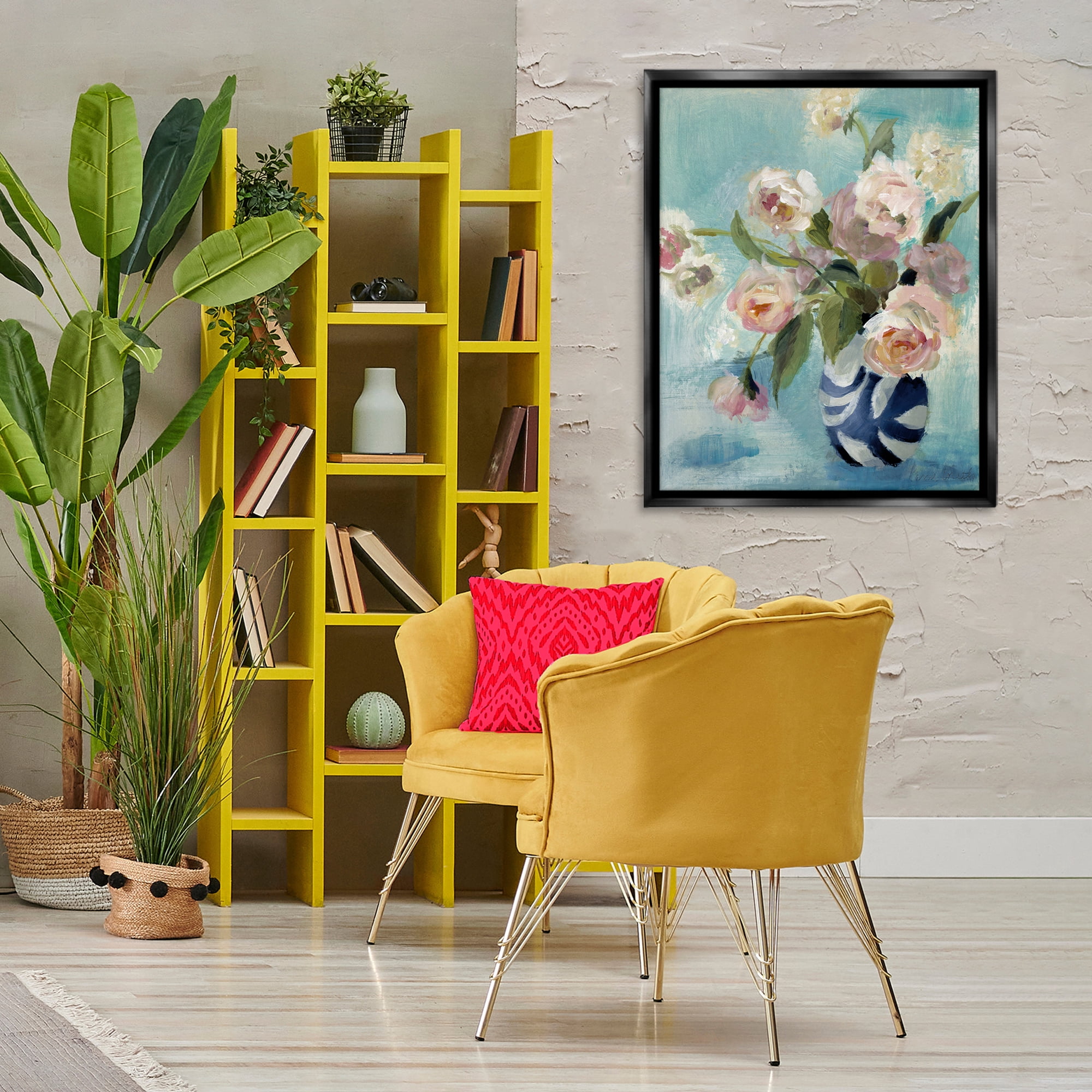 Stupell Industries Carefree Rose Blooms Botanical & Floral Painting Black Floater Framed Art Print Wall Art, 25 x 31