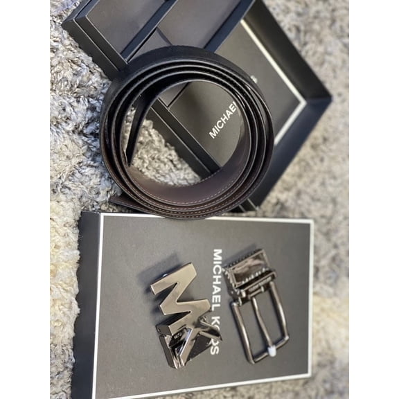 NWT Michael Kors Men's BELT Gift Set Reversible MK BLACK / BROWN Leather