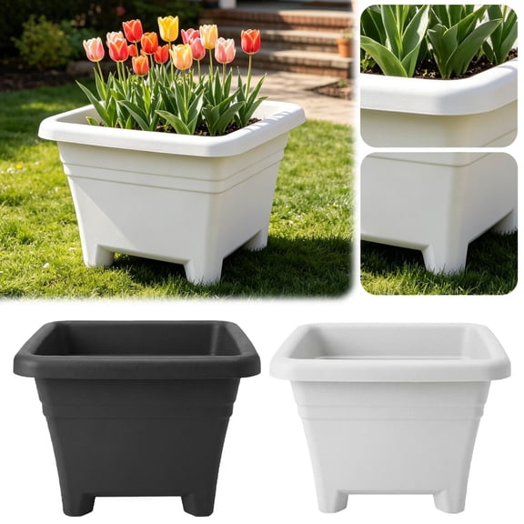 HomelyJoy 11 Inch Square Black Planter Box, 11x7.5 Inch Plastic Flower Pots with Drainage Holes, Breathable Root Control Outdoor Planter for Garden Patio Porch, 1pc