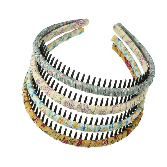 Vocoste 4 Pcs Teeth Comb Floral Pattern Headbands Purple Deep Green Yellow Yellow Blue