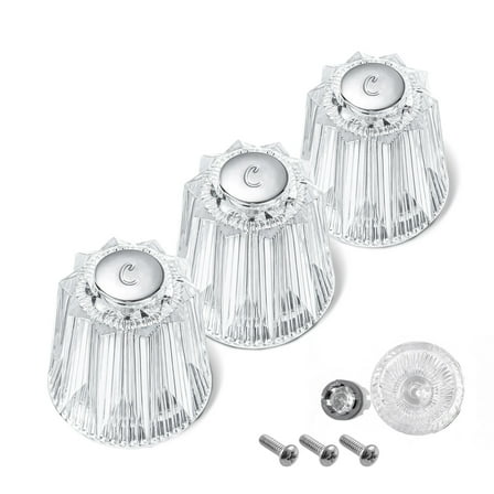 3 Pieces Cold Shower Knob Replacement with Screw, Clear Acrylic Shower Faucet Handle Replacement, Universal Bathtub Faucet Handles for Bathroom Tub
