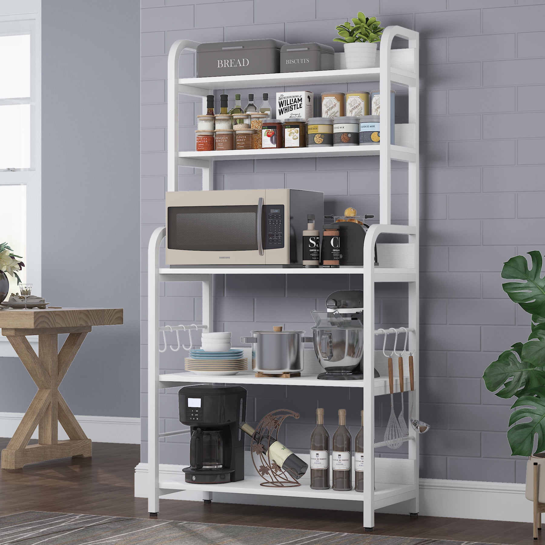 Tribesigns Industrial Kitchen Baker’s Rack with 6 Hooks, 5Tier Utility Cart Storage Shelf