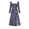 thumbnail image 1 of Womens Dresses Floral Square Neck Long Sleeve Split Dress Slim Fit Sexy Women's Midi Dress, 1 of 6