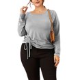 thumbnail image 3 of Gvmfive Plus Size Tops For Women Solid Long Sleeve Drawstring Shirts Blouse, 3 of 4
