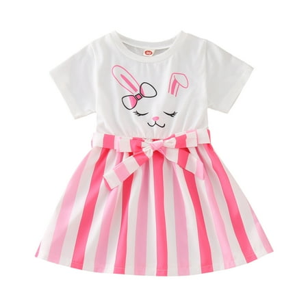

Girls Child Easter Summer Short Sleeve Casual Cartoon Rabbit Printed Lovely Dresses Bow Tie Princess Dress Baby Outwear