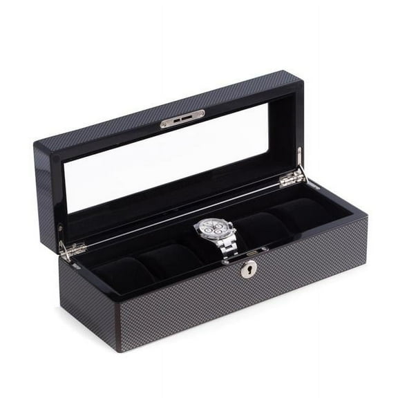 Lacquered Carbon Fiber Look 5-Watch Case - 12.25W x 3.85H in.