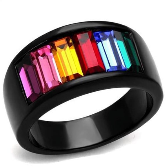 Alamode TK1415J-7 Women IP Black Stainless Steel Ring with Top Grade Crystal in Multi Color - Size 7