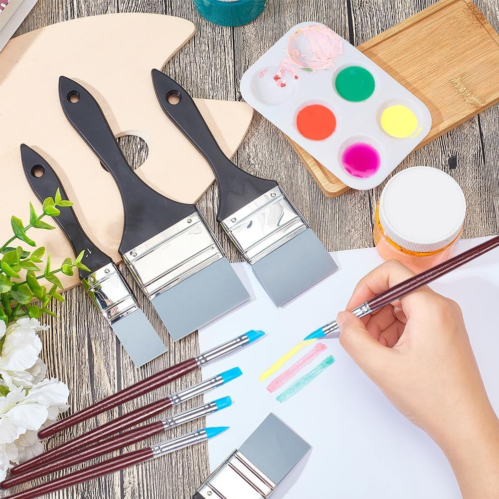 9Pcs Black Silicone Paint Brush Set with Wooden Handle Color Shaper Tool Water Based Painting Brush Mixed Color