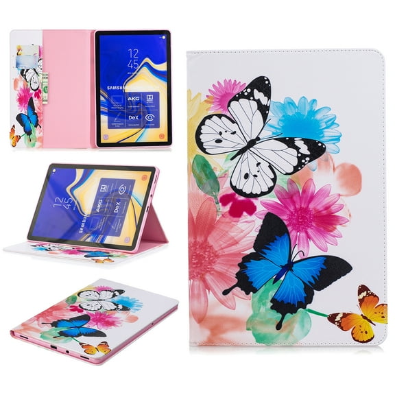 Allytech Folio Case for Samsung Galaxy Tab S4 10.5 2018 Model SM-T830/T835/T837, [Corner Protection] Premium PU Leather Stand Case Cover with Credit Card Cash Holder, Colorful Butterfly