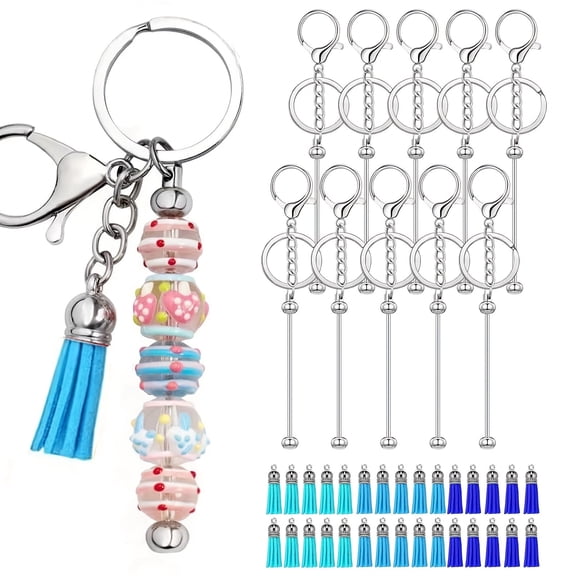 Beadable Keychains Bars With 30 Tassels DIY Multicolor Blank Beadable Keychains - Keychain Bars Suitable for Bead Keychain Office DIY Gift