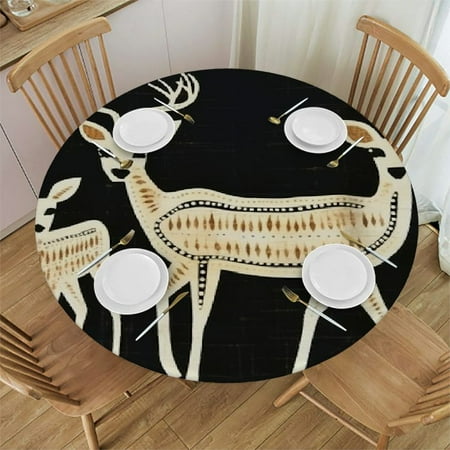 

BCIIG Deer Folk Art Round Table Cover Stain Resistant Washable Indoor Outdoor Kitchen Dining Wedding Parties Tablecloth 100% Polyester Fiber 42 -46