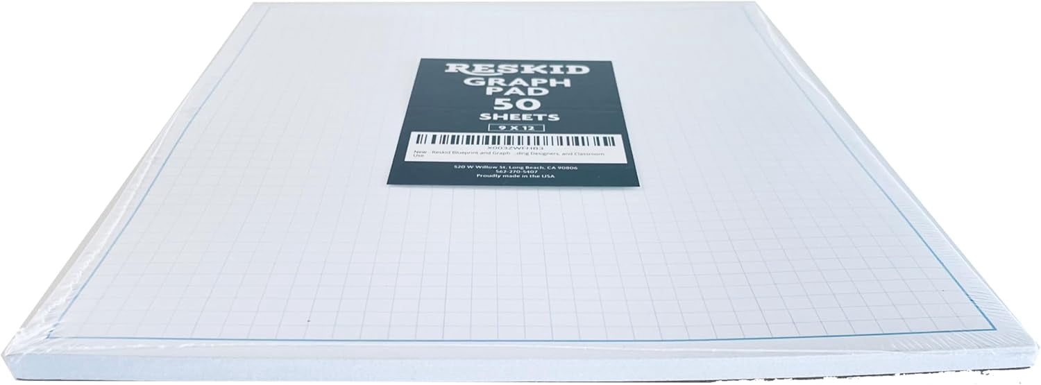 Reskid Blueprint and Graph Paper Pad - 50 Sheets Per Pad - 70lb Text - For Drawing, Designing, and More - Perfect Tool for Young Artists, Budding Designers, and Classroom Use (5, 9x12)