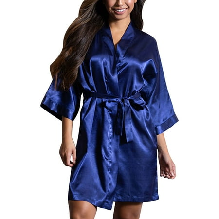 

BIZIZA Women Robe Soft Kimono Sleepwear Satin Plus Size Lingerie Blue XXL