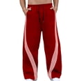 thumbnail image 2 of Domuza Men's Baggy Wide Leg Sweatpants Y2K Striped Side Drawstring Waist Barrel Track Pants with Pockets Red L, 2 of 4