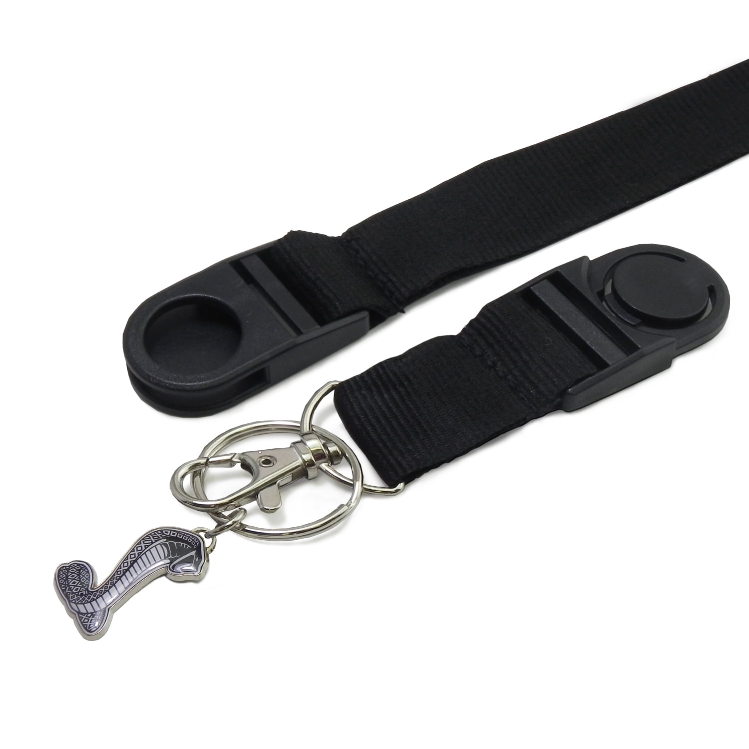Ford Mustang Cobra Black Strap ID Holder Lanyard with 3D Cobra Metal Key Chain Charm