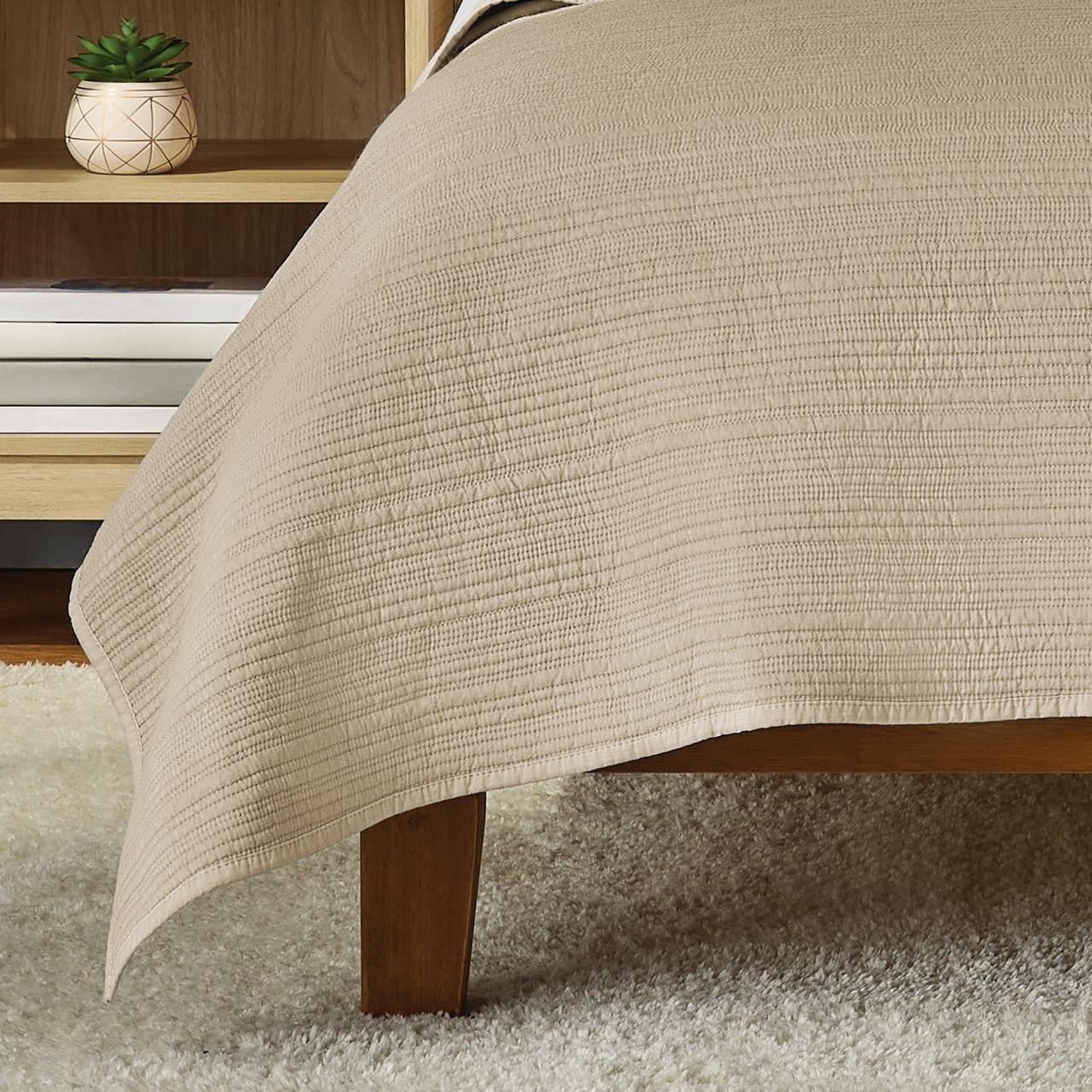 Mainstays Garment Washed Stripe Quilt, Full/Queen, Beige, Soft Microfiber Bedding