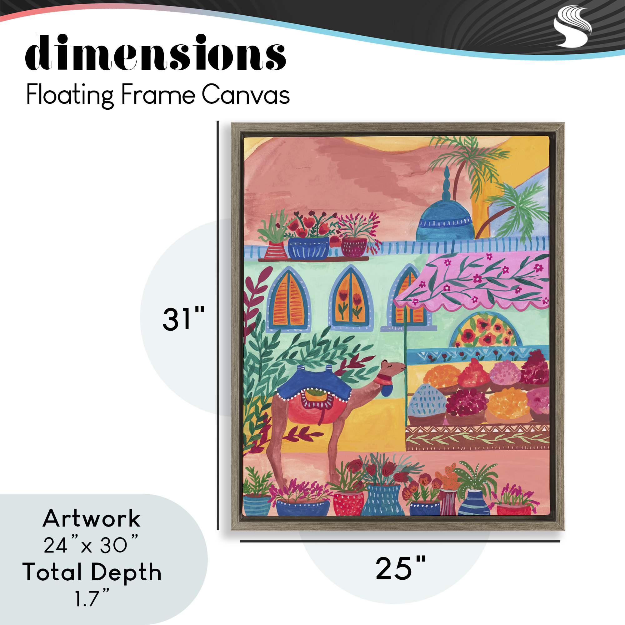 Exotic Egypt Camel Brown Framed Floater Canvas Wall Art, design by Nabeela Rumi