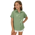 thumbnail image 2 of WOYY Girls Short Sleeve Button Down Shirt Casual Solid Loose Fit Pocket Shirt, Sizes 3-16, 2 of 5