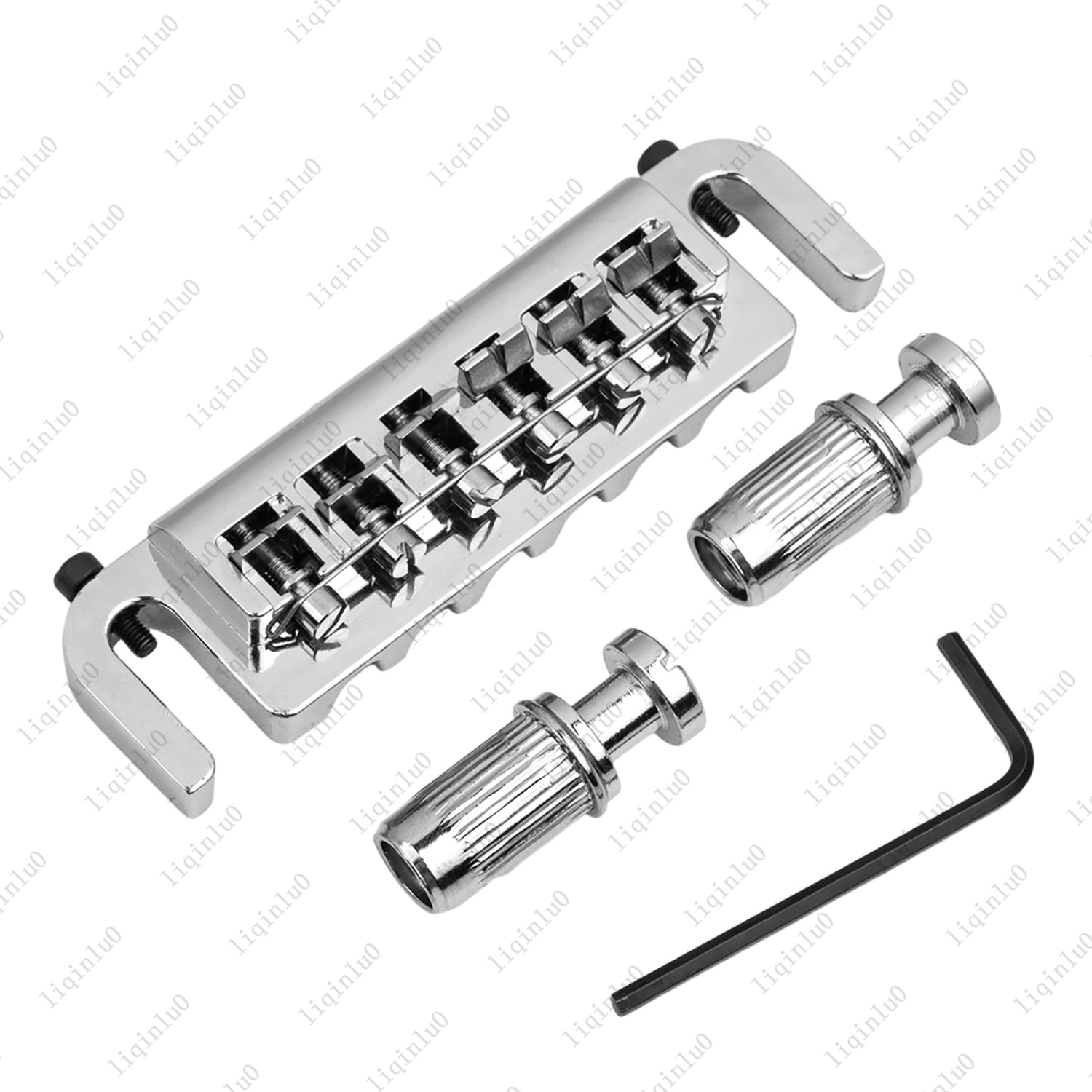 LOOKSEVEN 6 String Electric Guitar Integrated Bridge Tune-O-Matic Style Guitar Bridge Replacement for Gibson Epiphone Les Paul SG, with Studs & Wrench-chorme