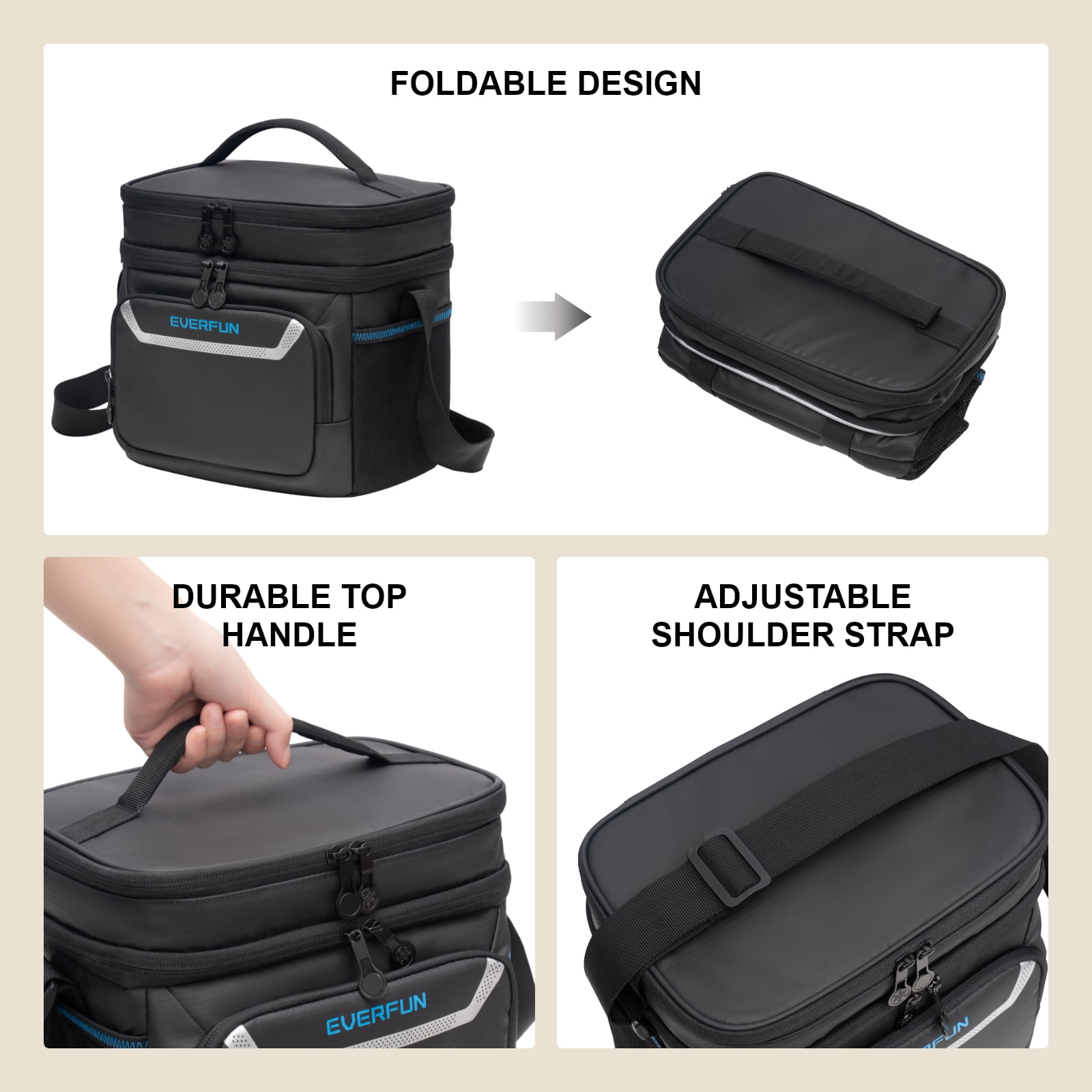 Double Backpack Compartment Collapsible Cooler Lunch Bag – EVERFUN