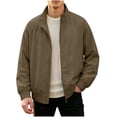thumbnail image 3 of RongHuan Men Classic Bomber Jacket Full Zip Long Sleeve Jackets Stand Collar Solid Color Coat Fall Winter Casual Outerwear, 3 of 9