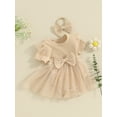 thumbnail image 2 of Bagilaanoe Newborn Baby Girl Summer Rompers Dress Short Sleeve Bodysuits + Headband 3M 6M 12M 18M Infant Patchwork A-line Dresses, 2 of 8