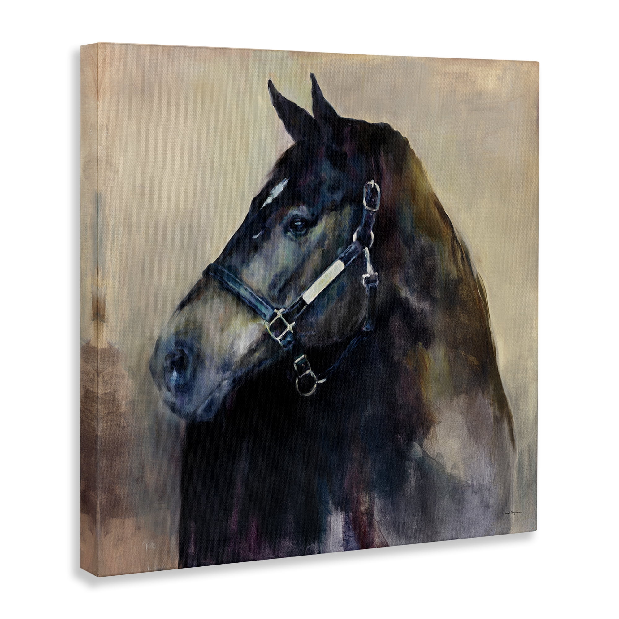 Stupell Industries Ritzy Black Horse Animals Painting Wrapped Canvas Art Print Wall Art, 30 x 30