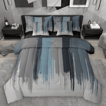 Manfei Blue Gray Ombre Bedding Comforter Set 7pcs, Watercolor Artwork King Bedding Sets, Vintage Oil Painting Bed Sheets, Breathable Home Decor