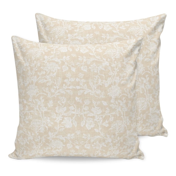 16x16 Pillow Covers Set of 2, Botanical Rose Bud Square Throw Pillow Covers for Couch/Sofa/Living Room, Vintage Cream Floral Leaves Farmhouse Decorative Soft Pillowcases for Couch Throw Pillows