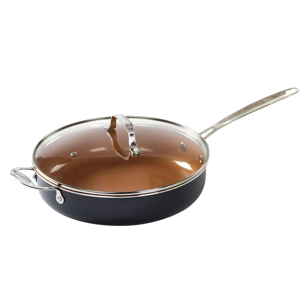 Copper Coated Saute Pan With Lid ? 11 Inch Non Stick Ceramic Saute Pan