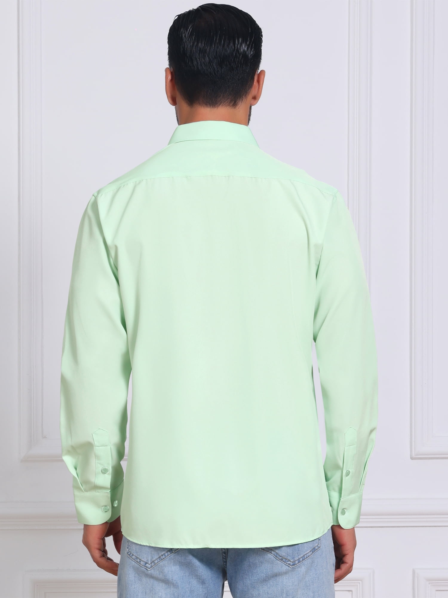 DARING DIVA Men's Solid Color Button Down Long Sleeves Stretch Shirts S Light Green