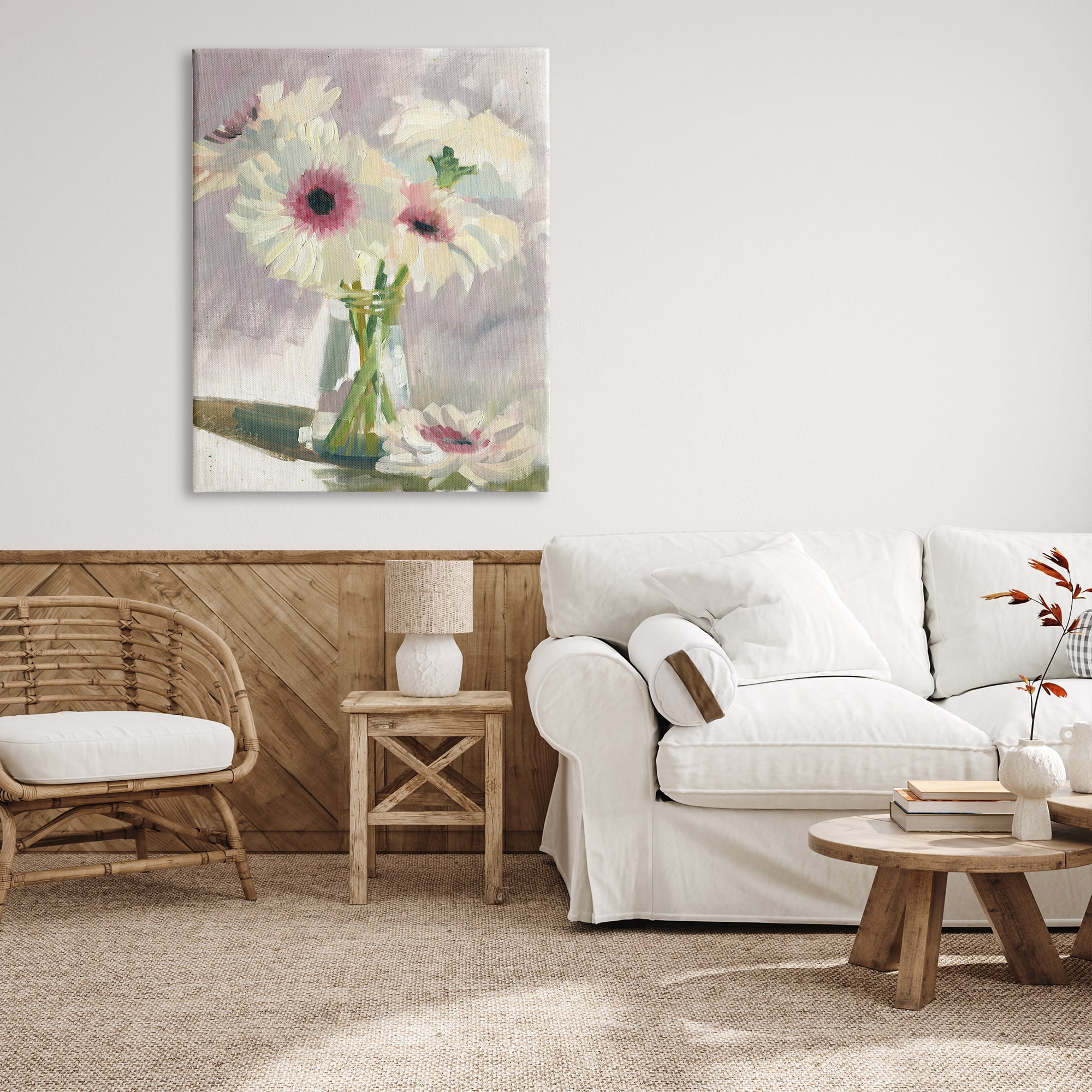 Stupell Industries White Mums Painting Botanical & Floral Painting Gallery Wrapped Canvas Art Print Wall Art, 36 x 48