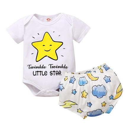 

Toddler Baby Girl Clothes Baby Girls Summer Outfits Letter Print Short Sleeve Romper Tops Shorts 2PCS Set White 12-18 Months