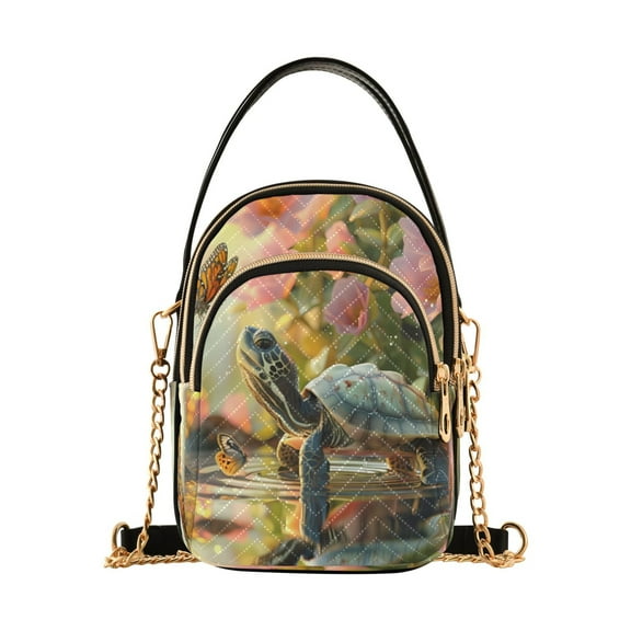 ALAZA Chain Crossbody Bags for Women Turtle Butterfly Floral Shoulder Handbag Phone Purse