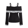 thumbnail image 4 of Women Off Shoulder Y2k Sweaters Fairy Grunge Contrast Lace Knit Pullovers Tops Bow Front Jumper Cute Going Out Tops, 4 of 7